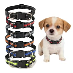 Pet Dog Double D-Ring Nylon Ribbon Collar with Quick Release Buckle Reflective Strip Traction Dog Collar Length Adjustable