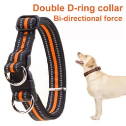 Pet Dog Double D-Ring Nylon Ribbon Collar with Quick Release Buckle Reflective Strip Traction Dog Collar Length Adjustable