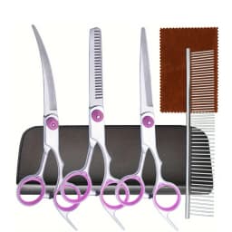 5Pcs Professional Dog Grooming Scissors Set Stainless Steel Pet Curved Thinning Shears Kit with Comb Case for Pet Hair Cutting