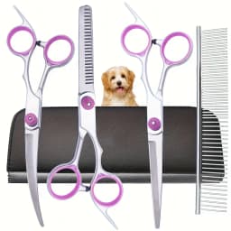 5Pcs Professional Dog Grooming Scissors Set Stainless Steel Pet Curved Thinning Shears Kit with Comb Case for Pet Hair Cutting