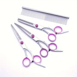 5Pcs Professional Dog Grooming Scissors Set Stainless Steel Pet Curved Thinning Shears Kit with Comb Case for Pet Hair Cutting