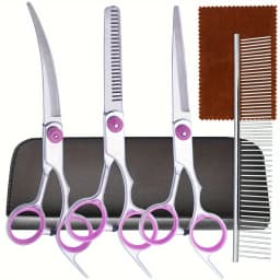 5Pcs Professional Dog Grooming Scissors Set Stainless Steel Pet Curved Thinning Shears Kit with Comb Case for Pet Hair Cutting