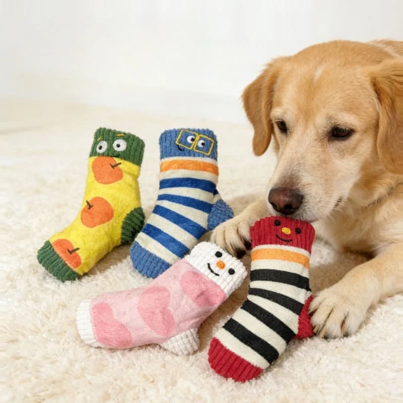 Cute Socks Plush Dog Play Toy Indestructible with Squeaker Food Hiding Pet Supplies Tooth Chew Safe Small Dog Tough Puppy Toys