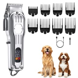 Upgrade Low Noise Dog Clippers for Thick Hair: Rechargeable Metal Blade, 8 Combs, Grooming Kit for Curly Hair (Silvery)