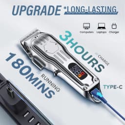 Upgrade Low Noise Dog Clippers for Thick Hair: Rechargeable Metal Blade, 8 Combs, Grooming Kit for Curly Hair (Silvery)