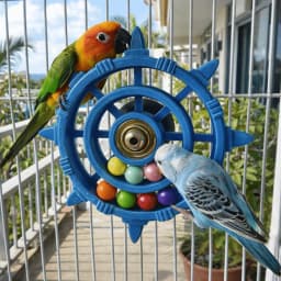 Rudder Shaped Parrot Spinner Rattle Toy Colorful Beads Bite Resistant Bird Cage Toy Plastic Parrots Rotating Toys Entertainment