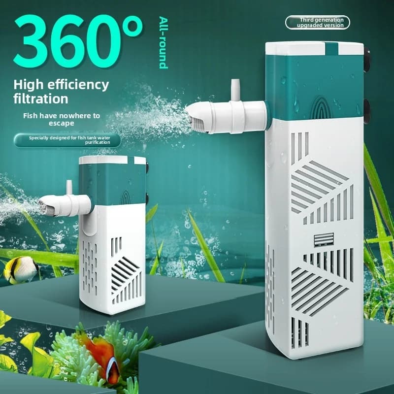 Quiet Aquarium Internal Filter - 4-in-1 Submersible Filter with Oxygen Pump for Small Tanks, Ultra Silent 30dB, High Efficiency