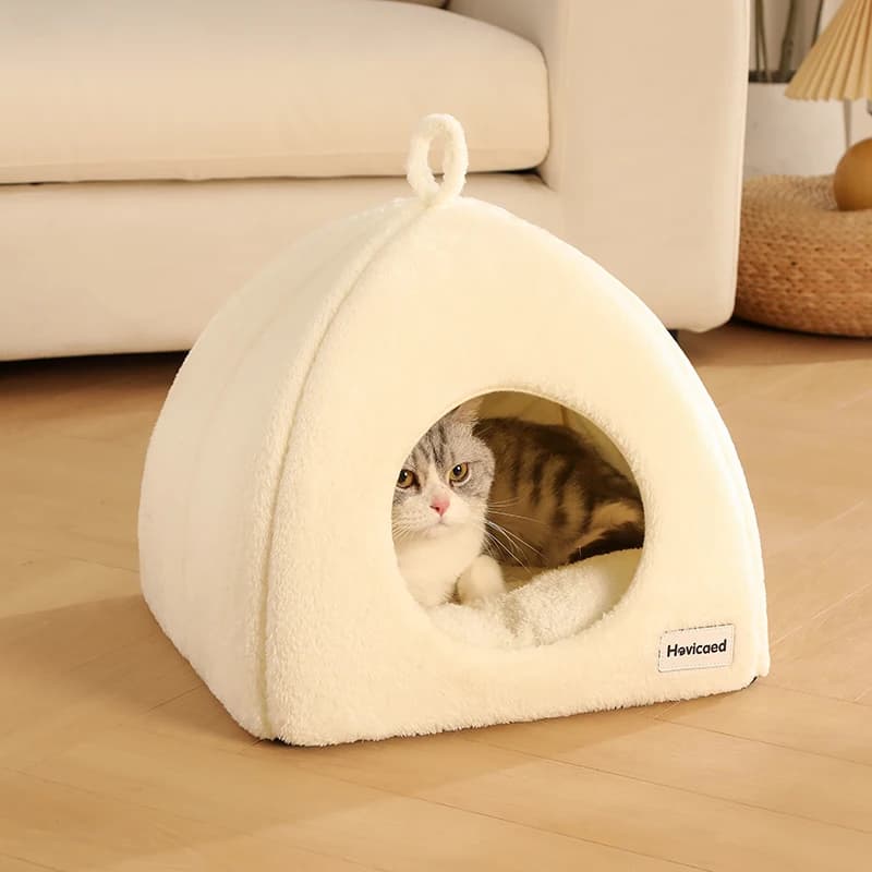 New Triangle Closed Cat Bed Warm Thickened Pet Nest Deep Sleep Cave House For Cats & Small Dogs Bed Cat Tents