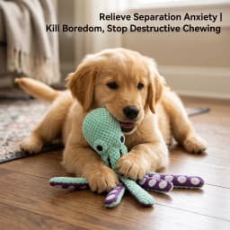 Squeaky Octopus Dog Toy, Pineapple Plush Chew Toy with Squeaker&CrinkleTentacles,InteractiveDentalPuppyToy for Small Medium Dogs