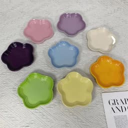 14cm Rainbow Plum Blossom Ceramic Dish Cat Feeding Flower Shaped Bowl Multi-purpose Bone Spitting Tray Dipping Sauce Plate