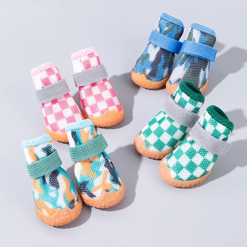 All Season Breathable Mesh Dog Shoes Anti-Slip Pet Boots Paw Protector Waterproof Sole Adjustable Strap Small Puppy Yorkie