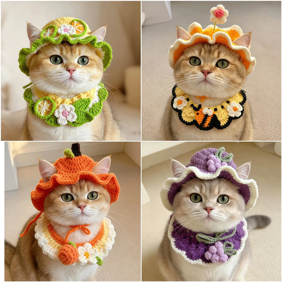 Cute Cat Hat Scarf Set Funny Pet Party Cosplay Headwear Delicate Hemming Pendant Decor Elasticity Knitted Hat Scarf Pet Supplies