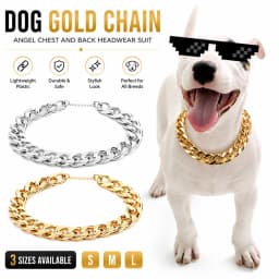 ABS Plastic Dog Collar Chain Diamond Inlay Sparkle Bulldog Necklace Cat Collars Pet Accessories Small Medium Large Dogs Golden