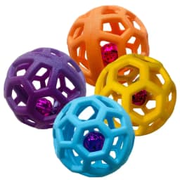 Rubber Dog Ball Toy with Bell Interactive Squeaky Hollow Ball Bite Resistant Teeth Cleaning Chew Toy for Small Medium Large Dogs