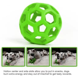 Rubber Dog Ball Toy with Bell Interactive Squeaky Hollow Ball Bite Resistant Teeth Cleaning Chew Toy for Small Medium Large Dogs