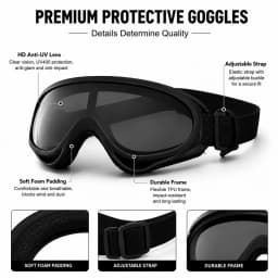 Black Adjustable Dog Pet Goggles, UV Protection Windproof Anti-glare Sunglasses for All Dog Breeds Outdoor Hiking Running Beach
