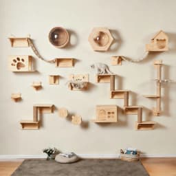 Wall Mounted Cat Climbing Shelf Wooden Hammock Bed Steps Perch Scratching Post Indoor Cat Furniture For Kitten Playing Sleeping