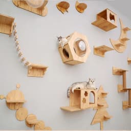Wall Mounted Cat Climbing Shelf Wooden Hammock Bed Steps Perch Scratching Post Indoor Cat Furniture For Kitten Playing Sleeping