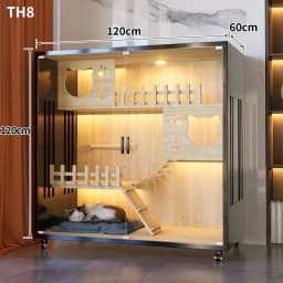 Luxury Wooden Cat Villa w/ Side Glass Indoor Large Pet Cage Eco Breathable Cat House, Oversized, Contact Us Before Order
