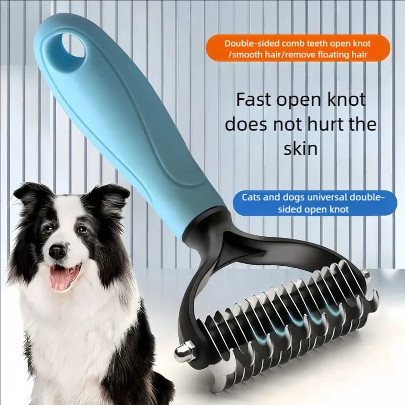 Pet Deshedding Brush Double Sided Pet Grooming Tool for Shedding and Dematting - Stainless Steel Dog Comb with Effective Results