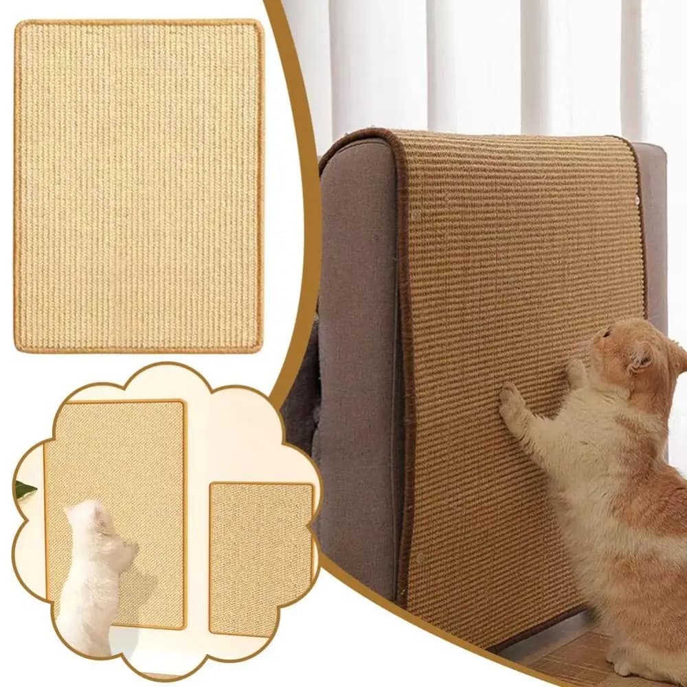 Natural Sisal Cat Scratching Mat Large Size Non-Shedding Wall Scratchers Adhesive Hook Loop Portable Cat Scratch Pad Indoor