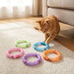 5Pcs Bell Sounds Circle Bell Cat Soft Mesh Bite Resistant Self Play Cat Bouncing Spring Colorful Cat Interactive Grid Tube