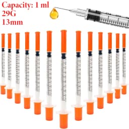 1ml 29G*13Mm Disposable Plastic Veterinary Syringe, Sterile Insulin Syringe with Orange Cap and Needle, Suitable for Pets, Farm Animals, and Laboratory Use.