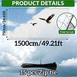 Heavy-Duty Duck Cage 49x24ft, Bird Proof Netting for Chicken Coop, Poultry Fence, Garden Climbing Net with 15 Cable Ties