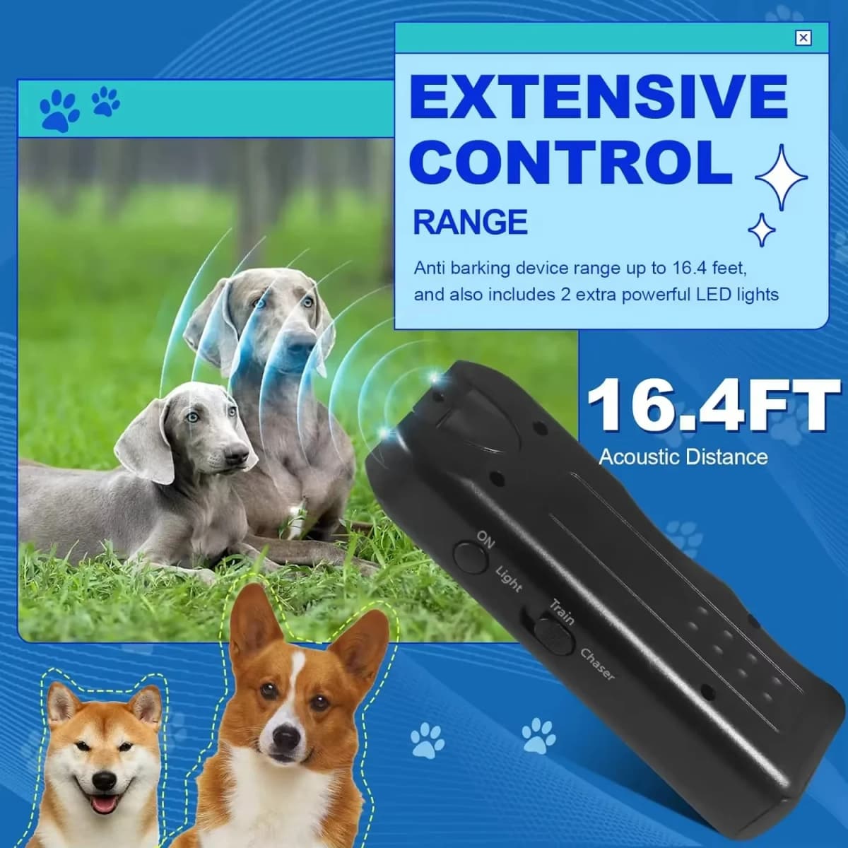 Ultrasonic Anti Barking Device Rechargeable Dog Bark Deterrent LED Light Dog Training Repellent