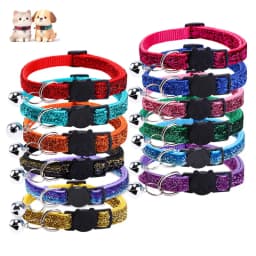 Pet Collar with Bell Cat Dog Glitter Sequin Breakaway Adjustable Small Dog Kitten Collar Puppy Daily Wear Walking Neck Strap