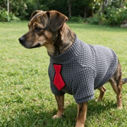 Waffle Knit Red Tie Pet Shirt, Gentleman Style Short Sleeve Casual Dog Top for Small & Medium Pets