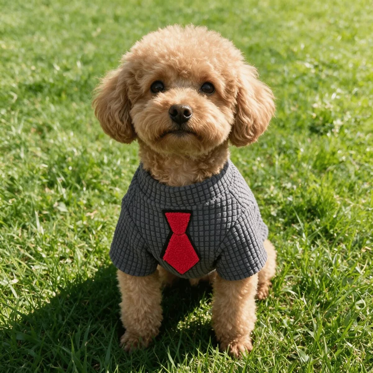 Waffle Knit Red Tie Pet Shirt, Gentleman Style Short Sleeve Casual Dog Top for Small & Medium Pets