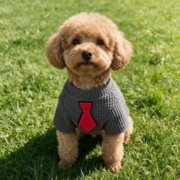 Waffle Knit Red Tie Pet Shirt, Gentleman Style Short Sleeve Casual Dog Top for Small & Medium Pets