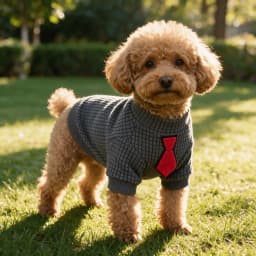 Waffle Knit Red Tie Pet Shirt, Gentleman Style Short Sleeve Casual Dog Top for Small & Medium Pets