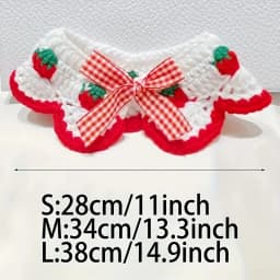 Strawberry Plaid Pet Bib, Soft Polyester Bow Tie with Ruffle Edge, Adjustable Strap for Cats Dogs All Sizes