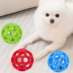 Durable Hollow Rubber Pet Chew Ball with Bell Sound Dog Cat Teeth Cleaning Toy Interactive Play Toy for Small Medium Pets