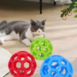 Durable Hollow Rubber Pet Chew Ball with Bell Sound Dog Cat Teeth Cleaning Toy Interactive Play Toy for Small Medium Pets