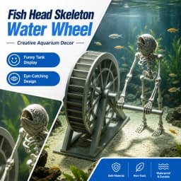 Rafford 3D Fish Head Skeleton Water Wheel Aquarium Ornament Creative Fish Tank Decoration Funny Underwater Scene Decor Gift