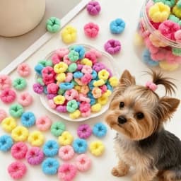 100pcs Mini plush elastic pet hairband, suitable for puppies and kittens. Colorful, super soft and stretchable pet hair string