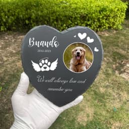 Personalized Pet Memorial Stone with Photo Printing Dog Grave Marker Plaque Custom Pet Memorial Garden Stone Slate with Name