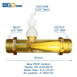 DGOzone PVDF KH-A25100-N 1/2" Venturi Injector with valve Orifice 1mm/2mm/3mm Mixing Gas Liquid for Spa Garden Irrigation