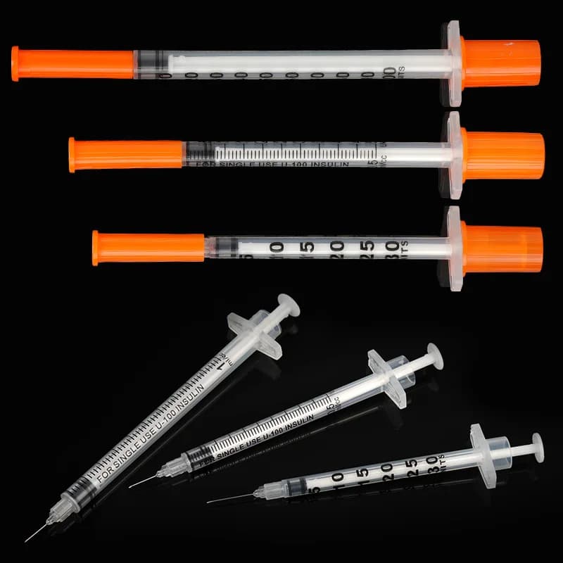 50/100pcs 0.3/0.5/1ML Disposable Plastic Veterinary Syringe Orange Cap With Needles For Pet Farm Animal Cat Dog Pig Cattle Sheep