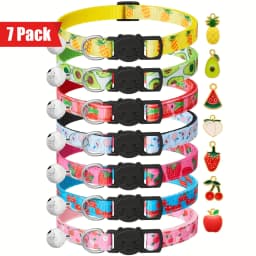 Fruit Pattern Cat Collars 7 Pack Cat Collars Fruit Pattern, Breakaway Buckle, Safety Reflective Kitten Collar with Bell & Charm