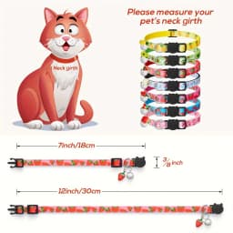 Fruit Pattern Cat Collars 7 Pack Cat Collars Fruit Pattern, Breakaway Buckle, Safety Reflective Kitten Collar with Bell & Charm