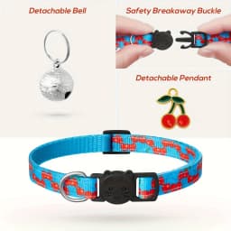 Fruit Pattern Cat Collars 7 Pack Cat Collars Fruit Pattern, Breakaway Buckle, Safety Reflective Kitten Collar with Bell & Charm
