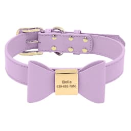 Personalized Dog Collar Cute Bowknot Engraved Dog Collars PU Leather Puppy Cat Necklace Adjustable for Small Medium Large Dogs