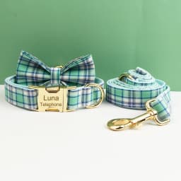 Plaid Dog Collar And Leash Set For Dogs Custom Engraved Nameplate Pet Supplies Dog Leash Grid