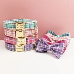 Plaid Dog Collar And Leash Set For Dogs Custom Engraved Nameplate Pet Supplies Dog Leash Grid