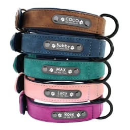 Custom Text name Leather Dog Collar Personalized Name ID Tags Dog Collars For Small Medium Large Dogs Pitbull Bulldog Beagle