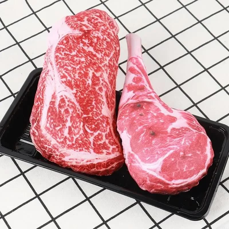 Interactive Stuffed Dog Chew Toy for Small and Medium Dogs Squeak Toy Realistic Steak Shape to Reduce Boring & Anxiety